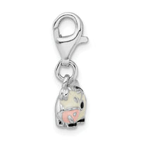 Goldia Sterling Silver Rhodium-Plated Enameled Cow W/Lobster Claw Clasp Charm