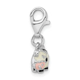 Goldia Sterling Silver Rhodium-Plated Enameled Cow W/Lobster Claw Clasp Charm
