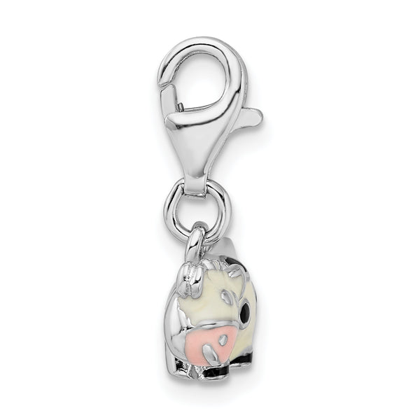 Goldia Sterling Silver Rhodium-Plated Enameled Cow W/Lobster Claw Clasp Charm