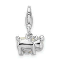 Goldia Sterling Silver Rhodium-Plated Enameled Cow W/Lobster Claw Clasp Charm