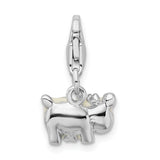 Goldia Sterling Silver Rhodium-Plated Enameled Cow W/Lobster Claw Clasp Charm