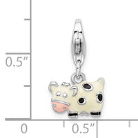 Goldia Sterling Silver Rhodium-Plated Enameled Cow W/Lobster Claw Clasp Charm