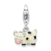 Goldia Sterling Silver Rhodium-Plated Enameled Cow W/Lobster Claw Clasp Charm