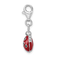 Amore LaVita Sterling Silver CZ Rhodium Plated 3-D Enameled Lady Bug with Lobster Clasp Cha