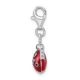 Amore LaVita Sterling Silver CZ Rhodium Plated 3-D Enameled Lady Bug with Lobster Clasp Cha