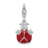 Amore LaVita Sterling Silver CZ Rhodium Plated 3-D Enameled Lady Bug with Lobster Clasp Cha