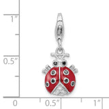 Amore LaVita Sterling Silver CZ Rhodium Plated 3-D Enameled Lady Bug with Lobster Clasp Cha