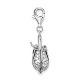 Goldia Sterling Silver Black Enameled Synthetic Cz Handbag W/Lobster Claw Clasp Charm
