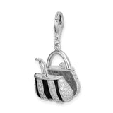 Goldia Sterling Silver Black Enameled Synthetic Cz Handbag W/Lobster Claw Clasp Charm