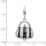 Goldia Sterling Silver Black Enameled Synthetic Cz Handbag W/Lobster Claw Clasp Charm