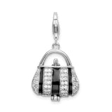 Goldia Sterling Silver Black Enameled Synthetic Cz Handbag W/Lobster Claw Clasp Charm