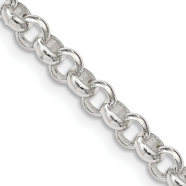 Sterling Silver Rhodium Plated 8in 4.75mm Half Round Belcher Bracelet, 8 in