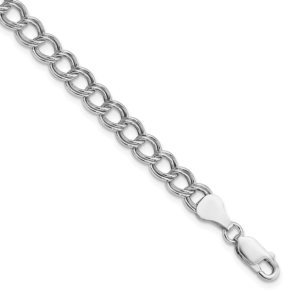 Sterling Silver Rhodium Plated 6mm Double Link Charm Bracelet, 8 in