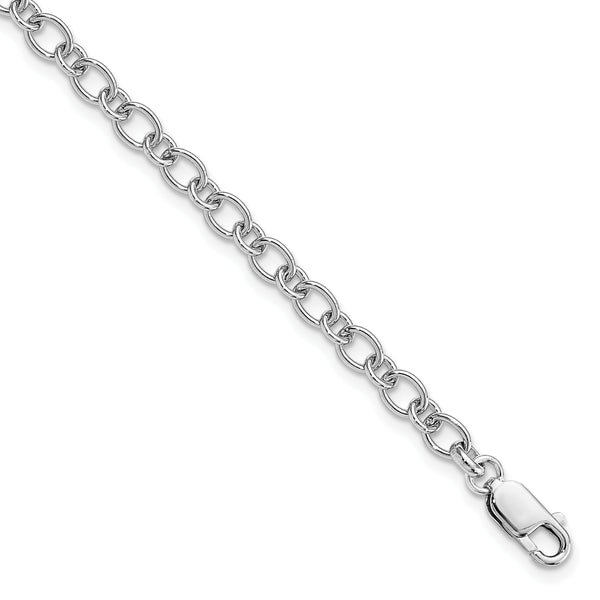 Sterling Silver Rhodium Plated Anklet, 10 in