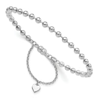 Sterling Silver Rhodium Plated Beaded Dangling Heart Magnetic Clasp Bracele, 7.5 in