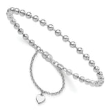 Sterling Silver Rhodium Plated Beaded Dangling Heart Magnetic Clasp Bracele, 7.5 in