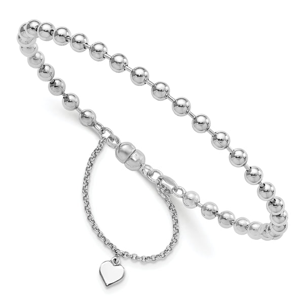 Sterling Silver Rhodium Plated Beaded Dangling Heart Magnetic Clasp Bracele, 7.5 in