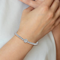 Precious Accents Sterling Silver Rhodium-plated Beaded Saint Medal 5in to 8.25in Bracelet, 9 in