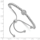 Precious Accents Sterling Silver Rhodium-plated Beaded Saint Medal 5in to 8.25in Bracelet, 9 in