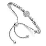 Precious Accents Sterling Silver Rhodium-plated Beaded Saint Medal 5in to 8.25in Bracelet, 9 in