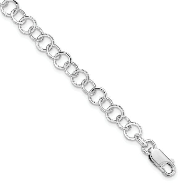 Sterling Silver Rhodium Plated Fancy Link Bracelet- 7.5inches, 7.5 in