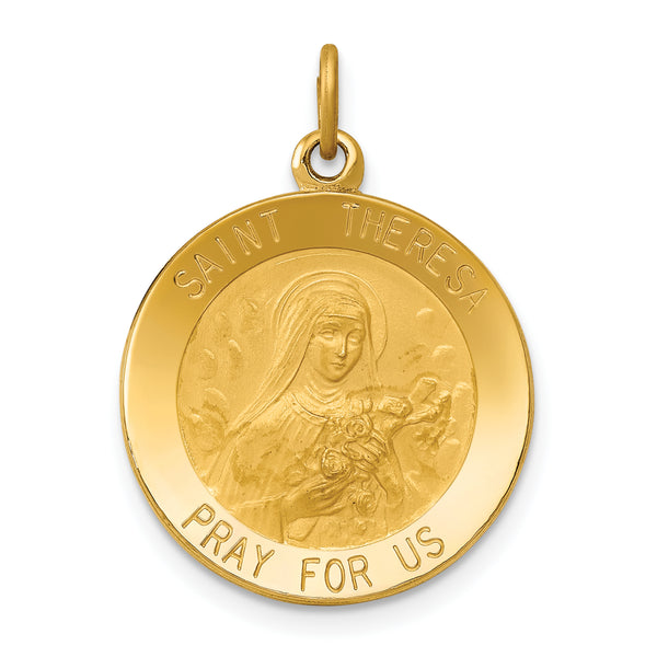 14k Yellow Gold Solid Saint Theresa Medal Charm Pendant