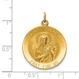 14k Yellow Gold Solid Saint Theresa Medal Charm Pendant