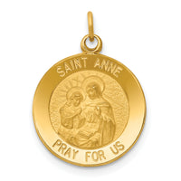 14k Yellow Gold Saint Anne Medal Charm Pendant