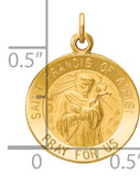 Saris and Things 14k Yellow Gold Solid Saint Francis of Assisi Medal Charm Pendant