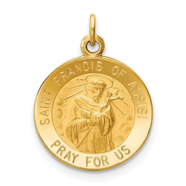 Saris and Things 14k Yellow Gold Solid Saint Francis of Assisi Medal Charm Pendant
