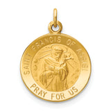 Saris and Things 14k Yellow Gold Solid Saint Francis of Assisi Medal Charm Pendant