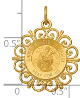 Saris and Things 14k Yellow Gold Solid Saint Francis of Assisi Medal Charm Pendant