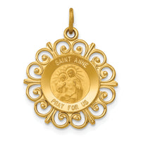 Saris and Things 14k Yellow Gold Solid Saint Anne Medal Charm Pendant