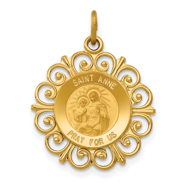 Saris and Things 14k Yellow Gold Solid Saint Anne Medal Charm Pendant