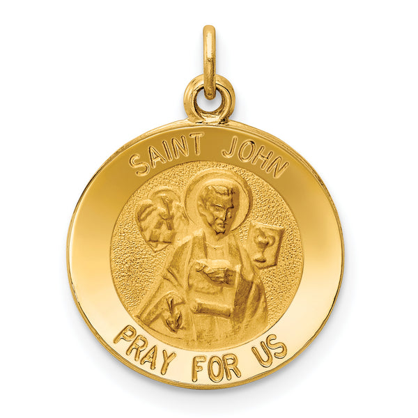 Saris and Things 14k Yellow Gold Solid Saint John Medal Charm Pendant