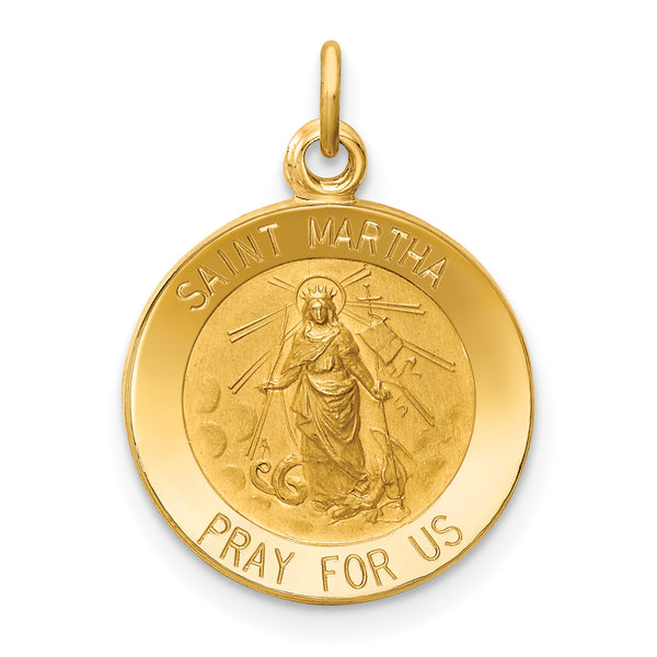 Saris and Things 14k Yellow Gold Solid Saint Martha Medal Charm Pendant