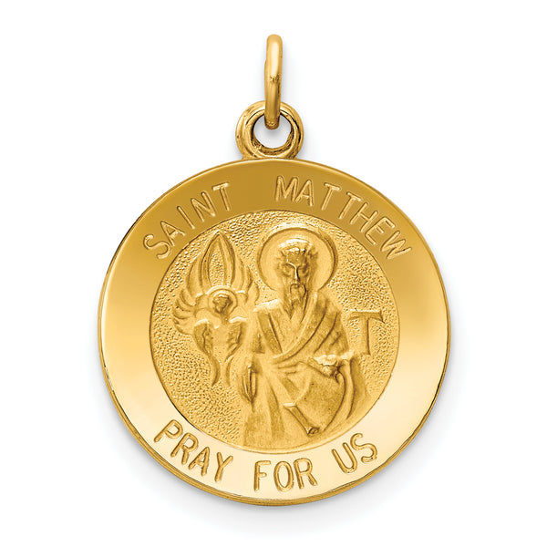 Saris and Things 14k Yellow Gold Solid Saint Matthew Medal Charm Pendant