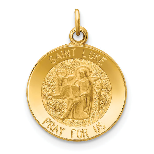 Saris and Things 14k Yellow Gold Solid Saint Luke Medal Charm Pendant