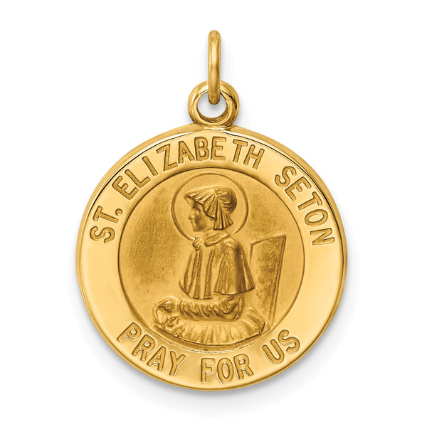 Saris and Things 14k Yellow Gold Solid Saint Elizabeth Seton Medal Charm Pendant