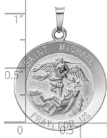 14k White Gold Hollow Saint Michael Medal Charm Pendant