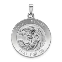 14k White Gold Hollow Saint Michael Medal Charm Pendant