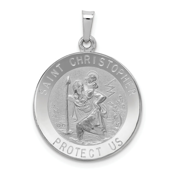 Saris and Things 14k White Gold Solid Saint Christopher Medal Charm Pendant