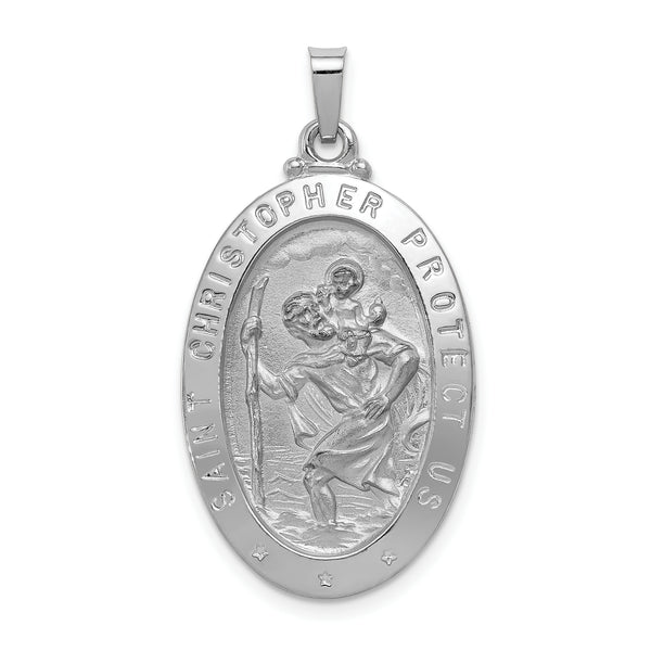 Saris and Things 14k White Gold Solid Saint Christopher Medal Charm Pendant