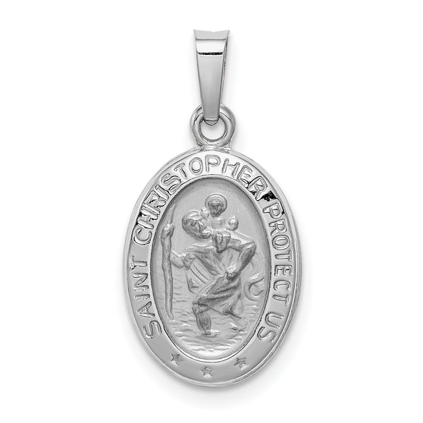 Saris and Things 14k White Gold Solid Saint Christopher Medal Charm Pendant