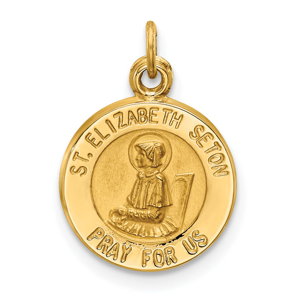 Saris and Things 14k Yellow Gold Solid Saint Elizabeth Seton Medal Charm Pendant