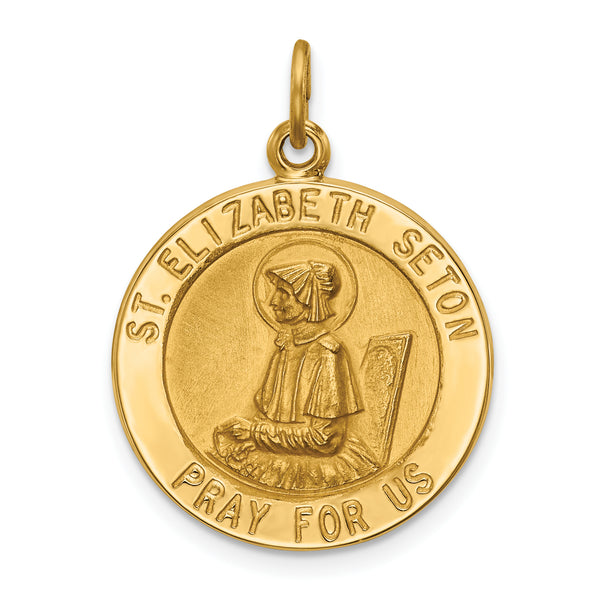 Saris and Things 14k Yellow Gold Solid Saint Elizabeth Seton Medal Charm Pendant