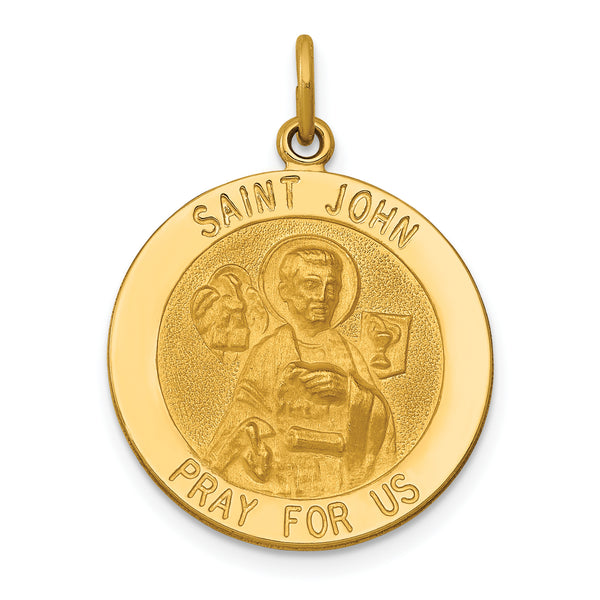 Saris and Things 14k Yellow Gold Solid Saint John Medal Charm Pendant