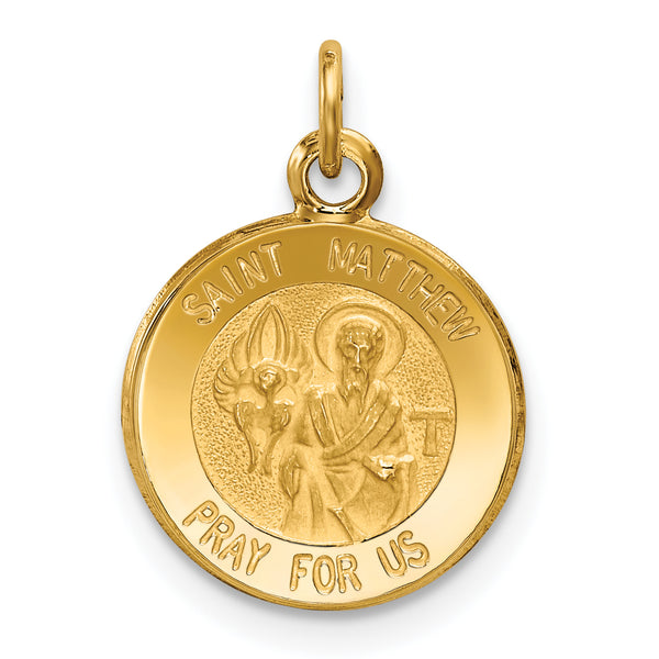 Saris and Things 14k Yellow Gold Solid Saint Matthew Medal Charm Pendant