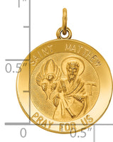 Saris and Things 14k Yellow Gold Solid Saint Matthew Medal Charm Pendant
