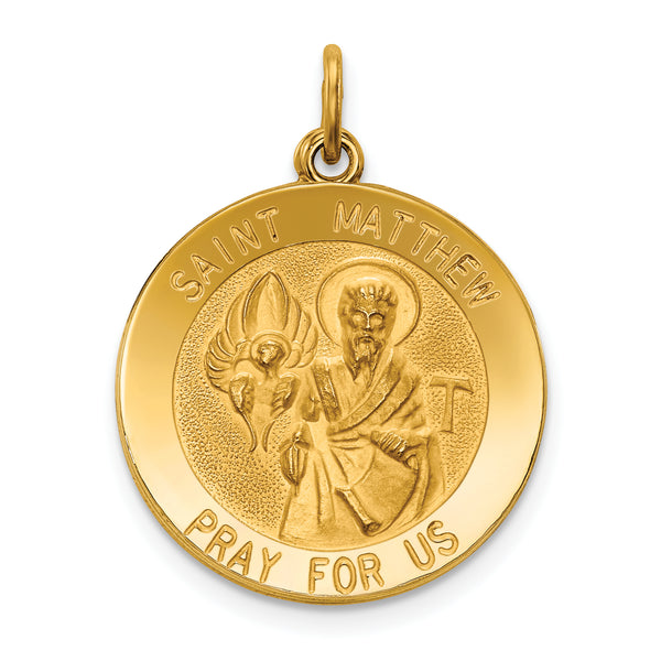 Saris and Things 14k Yellow Gold Solid Saint Matthew Medal Charm Pendant